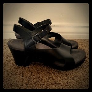 Dansko black leather wedges